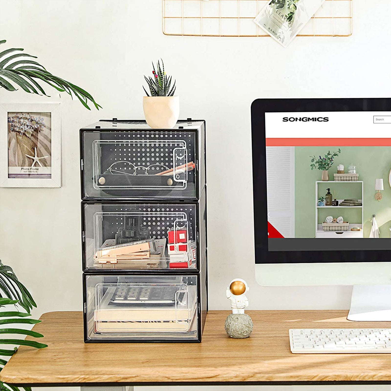 Schuhboxen, 18er Set, Schuhorganizer, aus Kunststoff, für Schuhe bis Größe 44, transparent-schwarz, SONGMICS, 3