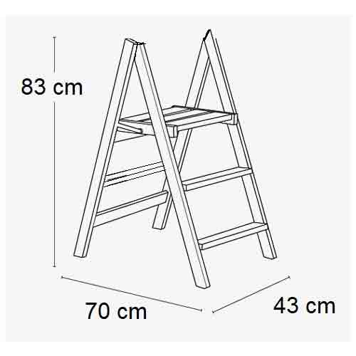 Stehleiter, Klapphocker, ausgestattet mit 2 Stufen und breiter Plattform - Farbe Natur, DOROTEA, 4