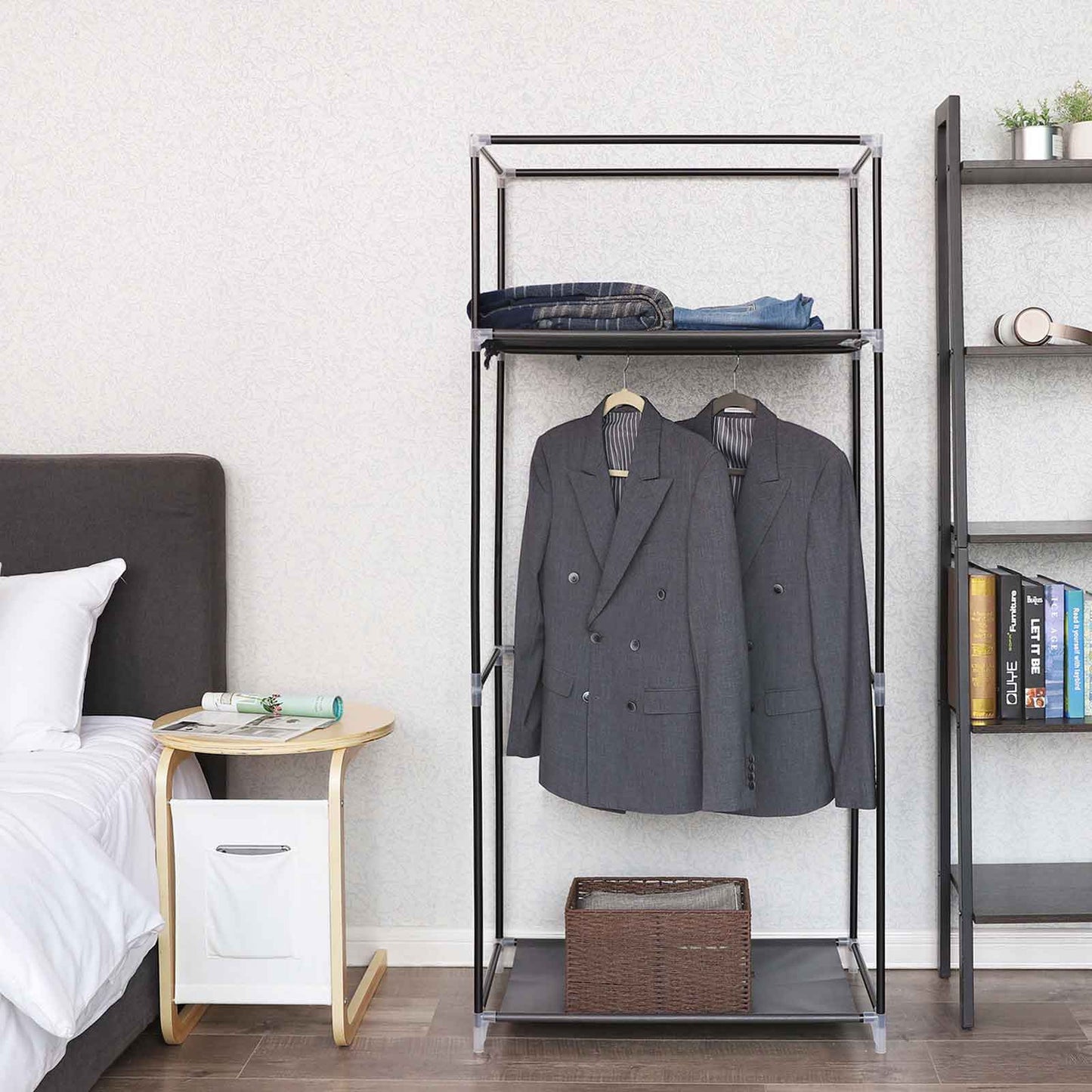Stoffschrank, Stoffkleiderschrank, Faltschrank, zusammenklappbar, mit Kleiderstange, Garderobe, Schwarz, SONGMICS, 4