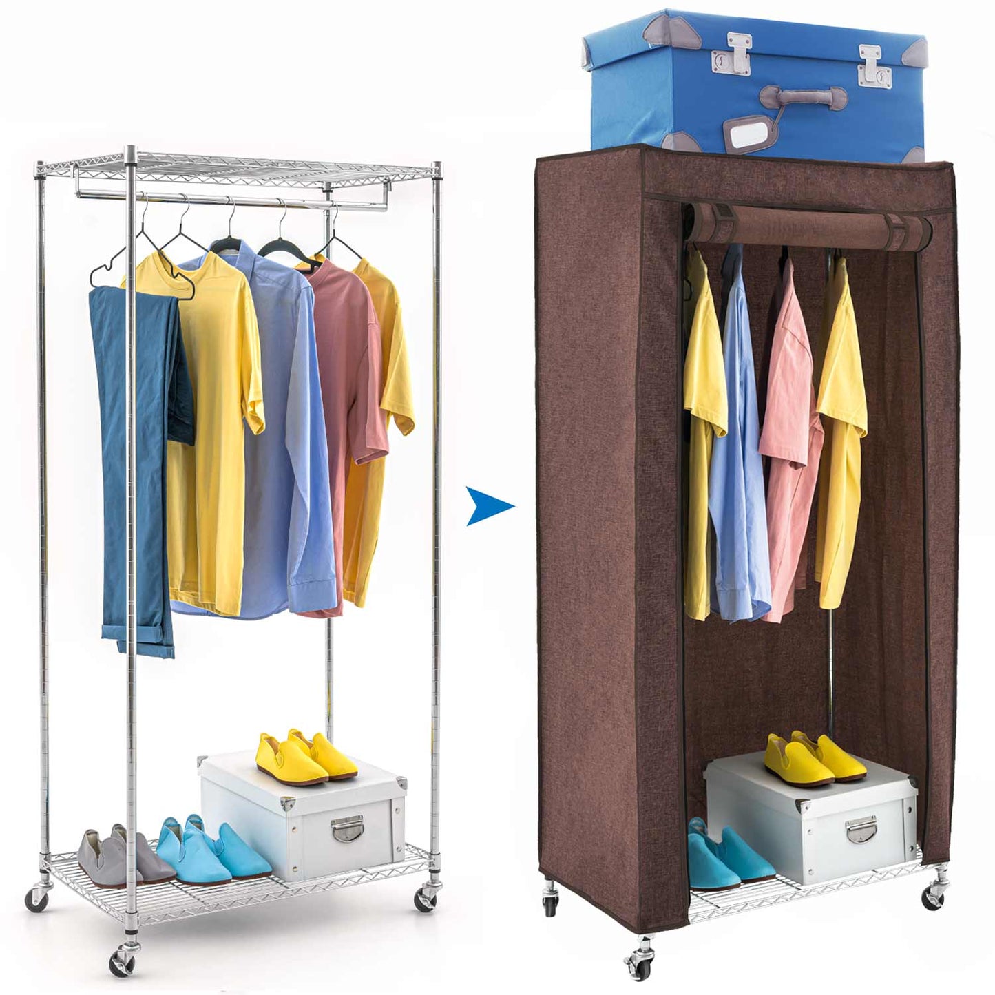 Stoffschrank, Faltschrank , Kleiderständer, Kleiderschrank auf Rollen, art moon Buffalo, 8