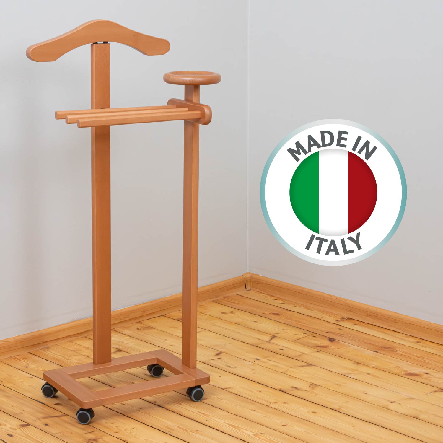 Stummer Diener, Herrendiener modern, Jackenständer, Rollgarderobe, Kleiderständer Holz, Tatkraft Lord, 5