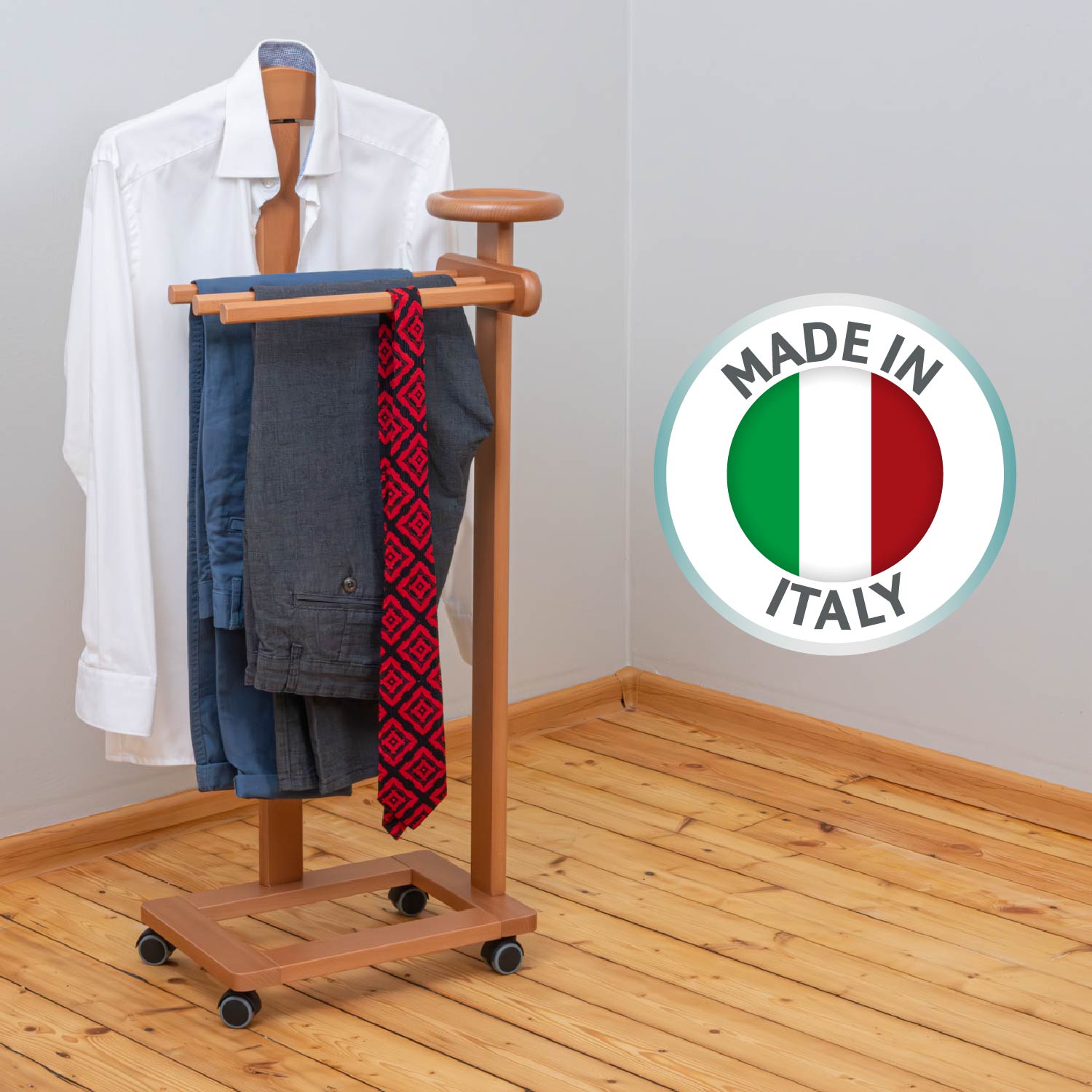 Stummer Diener, Herrendiener modern, Jackenständer, Rollgarderobe, Kleiderständer Holz, Tatkraft Lord, 7