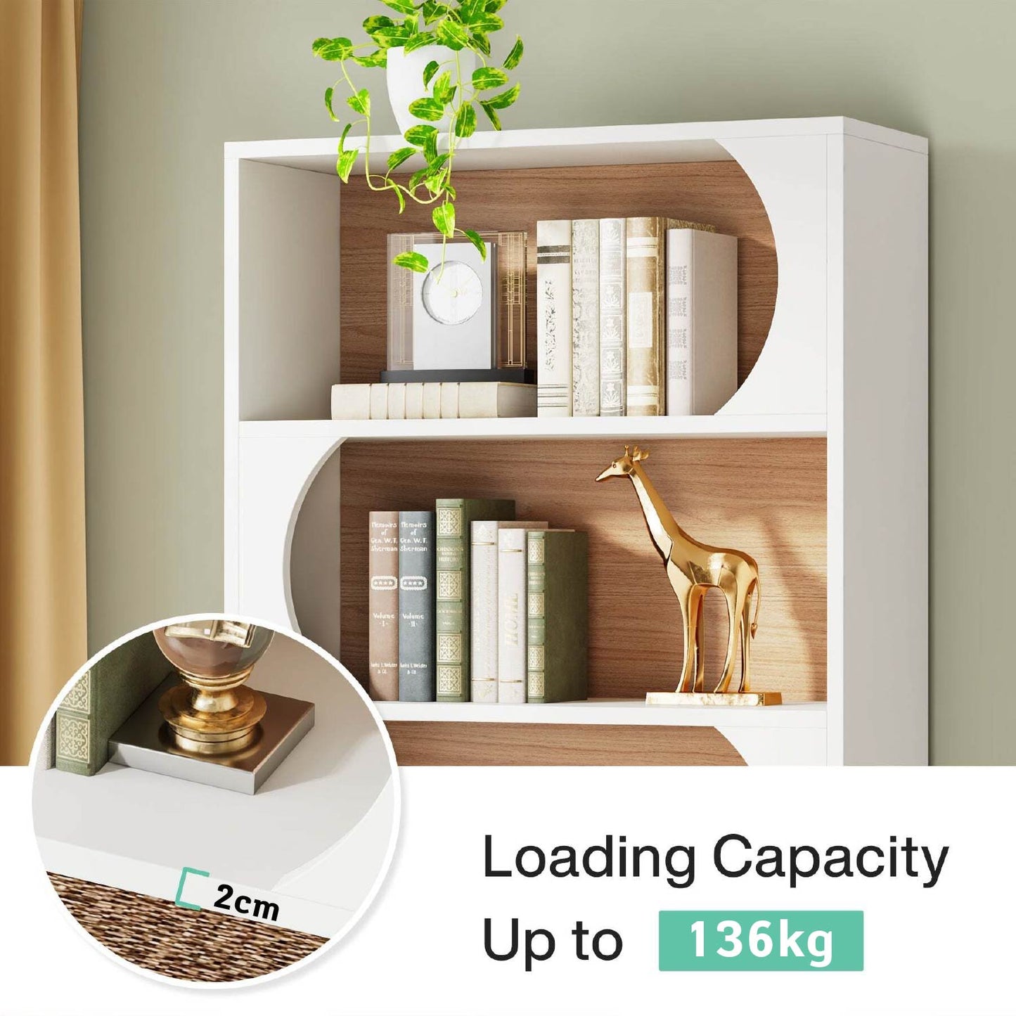 Bücherregal, 5-Stöckiges, Schmales Regal 80x30x180 cm, Standbücherregal mit Lagerregalen, Große Offene Aufbewahrungsregal, Weiß Walnuss, Tribesigns, 7
