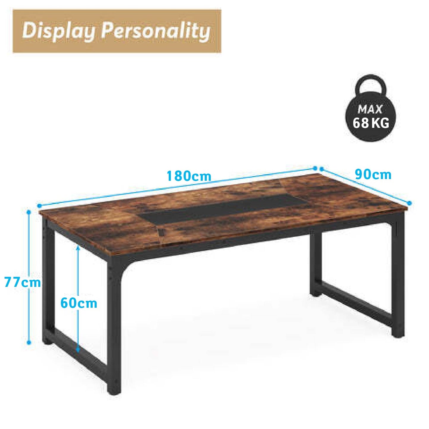Schreibtisch, 180 x 90 x 77 cm, Computertisch, PC Tisch, Bürotisch, Arbeitstisch, Konferenztisch, für Home Office, Rustikales Braun, Tribesigns, 7