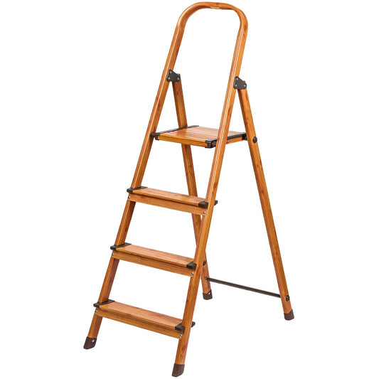 Trittleiter, 4 Stufen Trittleiter, Holzleiter, Rutschfeste Stufen, Tatkraft Upgrade 4, 1