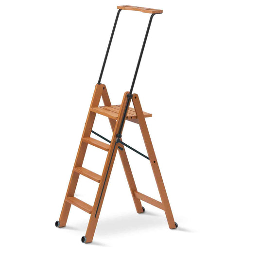 Trittleiter, Holzleiter, 4 Stufen Trittleiter Holz, Rutschfeste Stufen, TUSCANIA 4