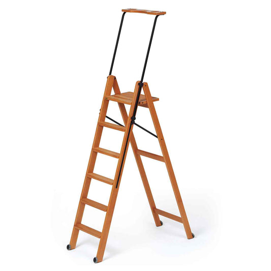Trittleiter, Holzleiter, 6 Stufen Trittleiter Holz, Rutschfeste Stufen, TUSCANIA 6