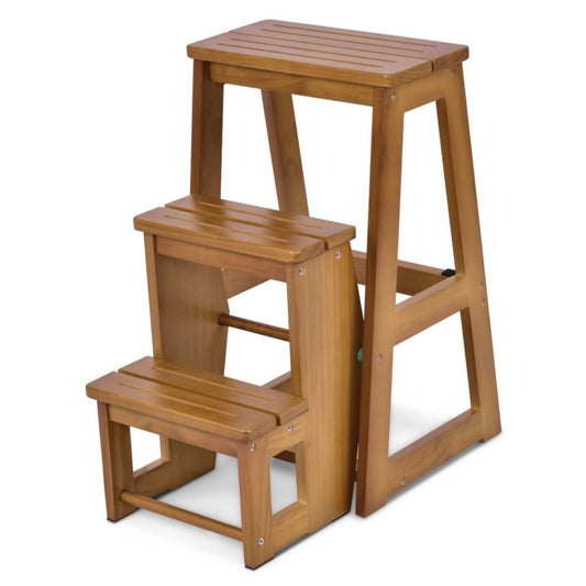 Trittleiter, Trittleiter 3 Stufen, Tritt Klappbar, Trittleiter Holz, Trittleiter Klappbar, Tritthocker, Holzleiter, Costway, 1