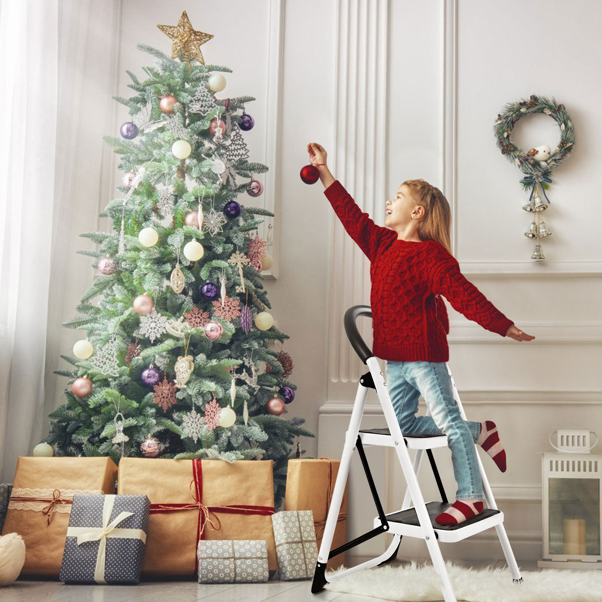 Trittleiter, Trittleiter 2 Stufen, Klapptritt Haushaltsleiter Trittleiter Stehleiter Stufenleiter 2 Stufen 150KG, Castway, 5