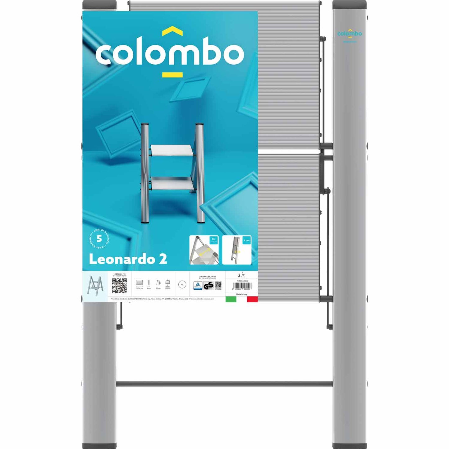 Trittleiter, Trittleiter 2 stufen, Trittleiter Klappbar, Stabil, bis 150 kg, Rutschfeste, Leichte Leiter, Colombo, 7