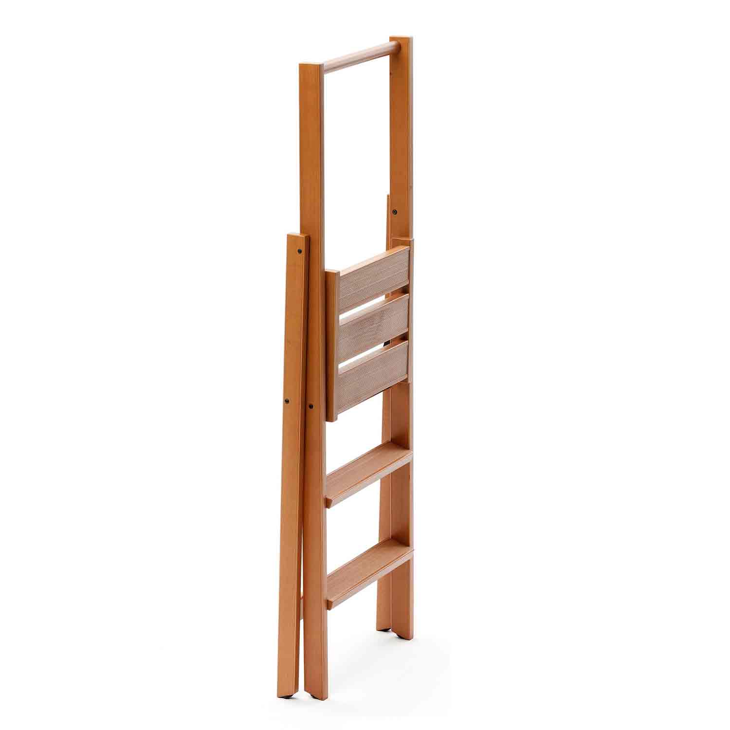 Trittleiter, Trittleiter 3 stufen, Trittleiter Holz, Leiter, rutschfeste Stufen, breite Plattform, KIMORA 3, 2