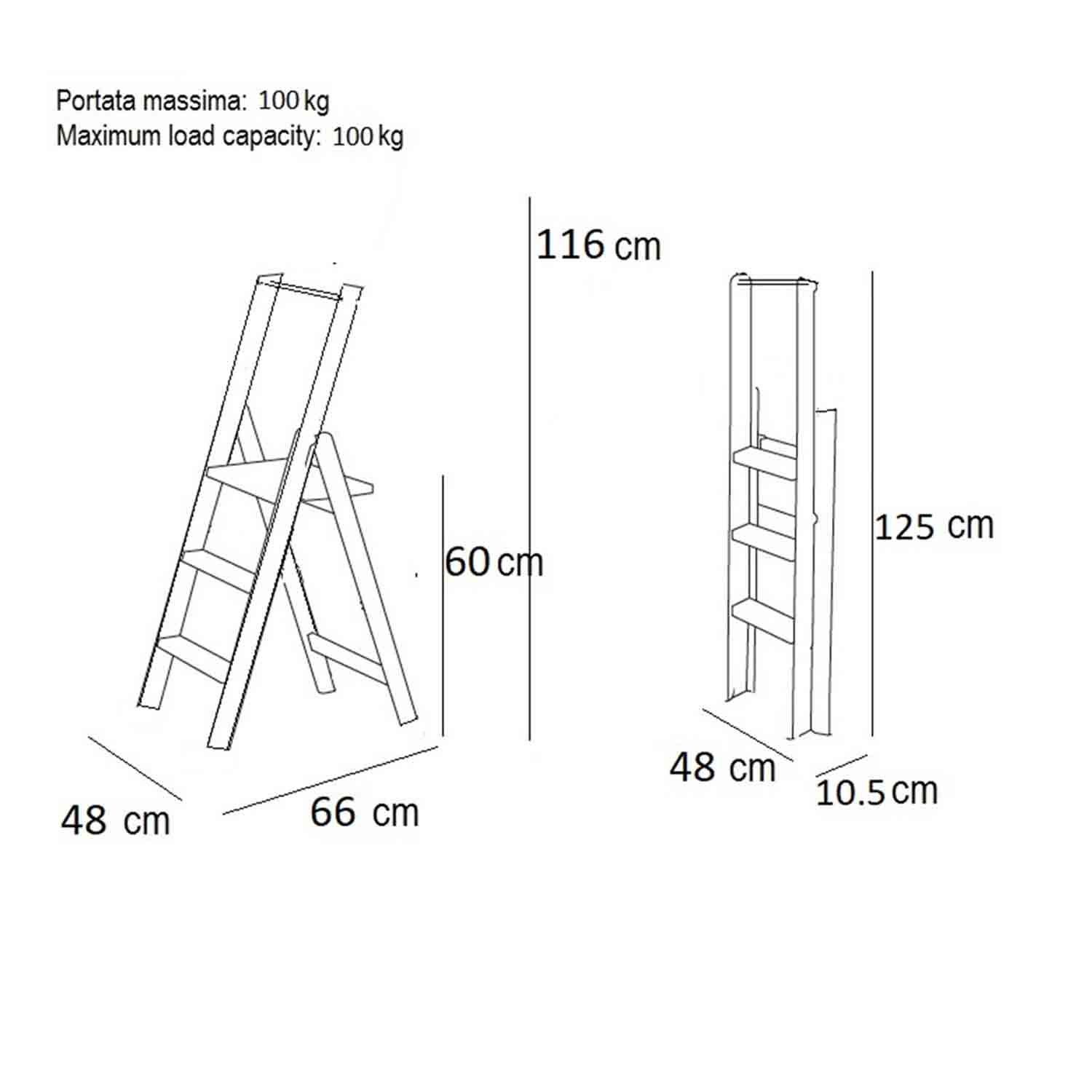 Trittleiter, Trittleiter 3 stufen, Trittleiter Holz, Leiter, rutschfeste Stufen, breite Plattform, KIMORA 3, 5
