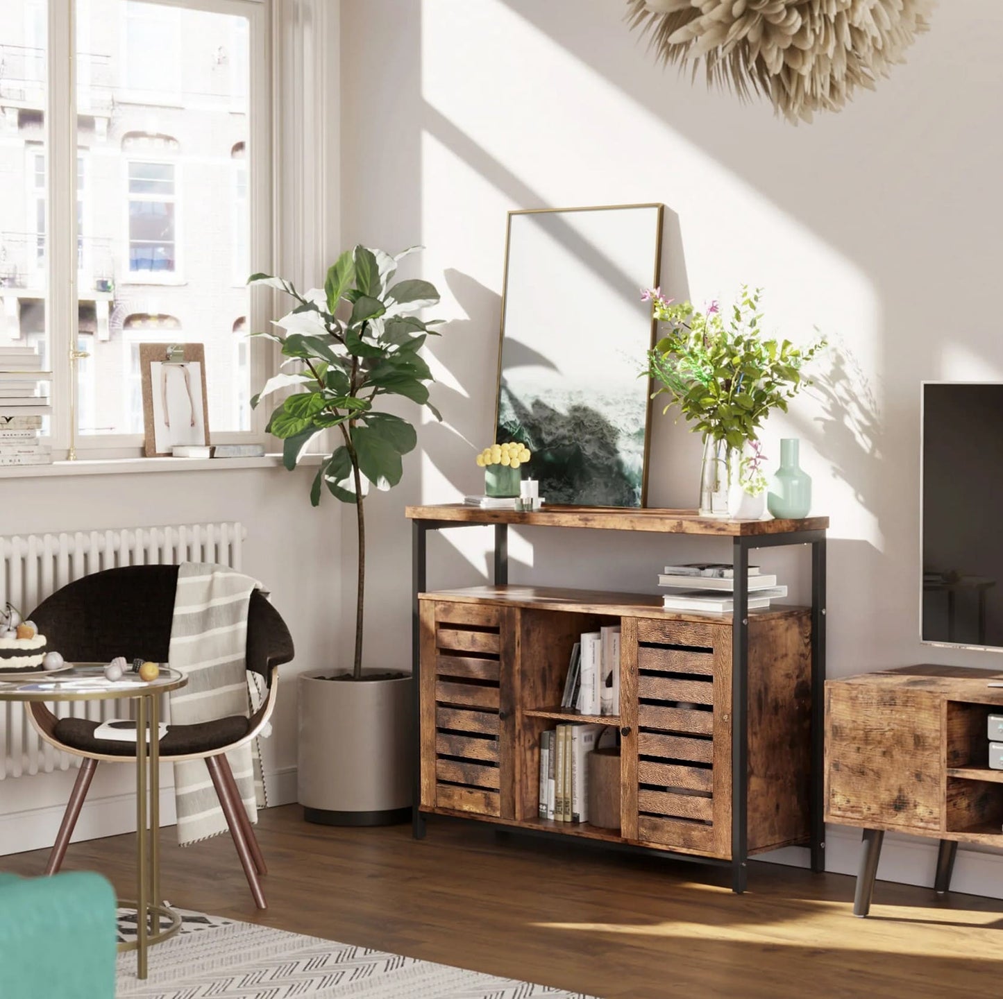 Sideboard, Beistellschrank, Küchen Sideboard, Küchenschrank, Flurschrank, Kommode mit Lamellentüren, Vasagle, 5