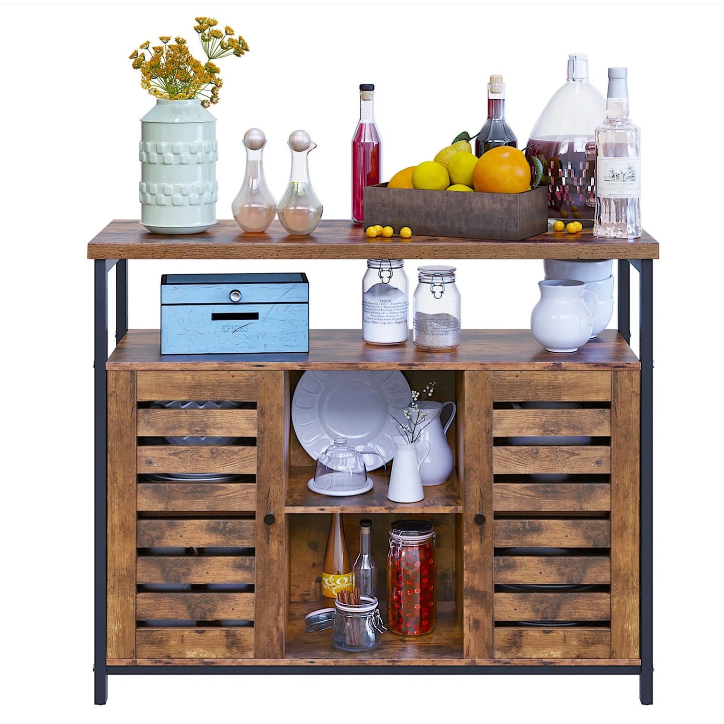 Sideboard, Beistellschrank, Küchen Sideboard, Küchenschrank, Flurschrank, Kommode mit Lamellentüren, Vasagle, 1