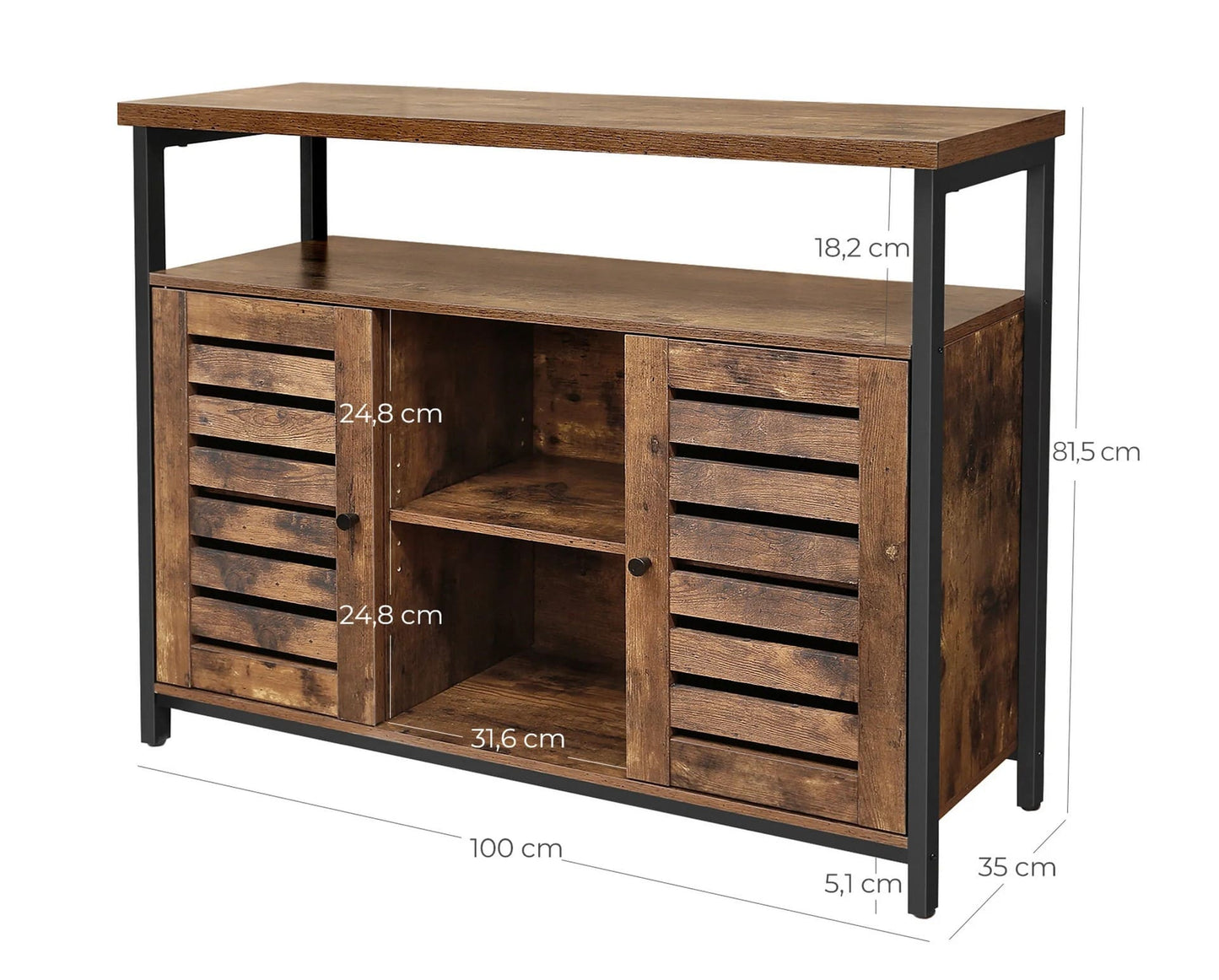 Sideboard, Beistellschrank, Küchen Sideboard, Küchenschrank, Flurschrank, Kommode mit Lamellentüren, Vasagle, 7