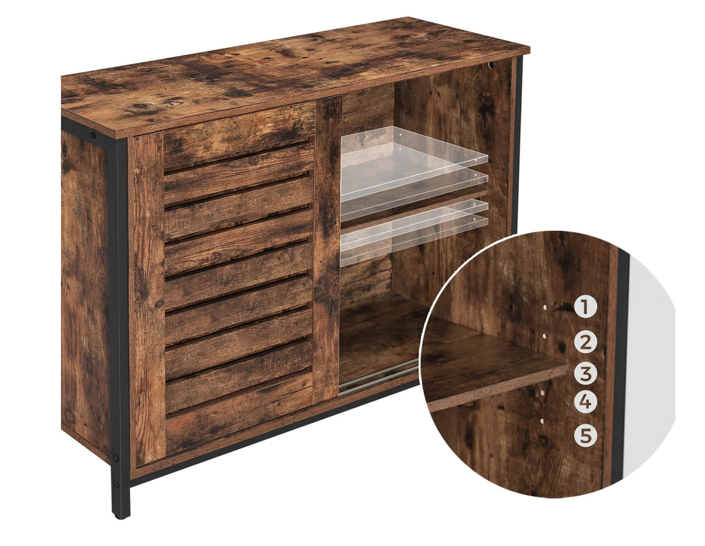 Sideboard, Kommode Schrank, Kommode Küche, Küchenschrank, mit Schiebetüren, Wohnzimmer, Flur, Küche, Stahlgestell, Vasagle, 5