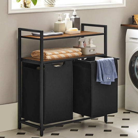 Wäschekorb mit Ablage, Regal mit Wäschesammler, Badschrank mit Wäschekorb, Wäschesammler mit Ablage, VASAGLE 1