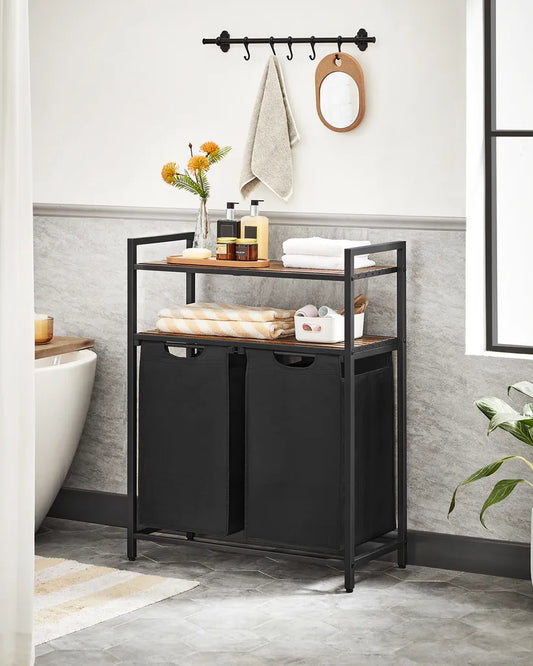 Wäschekorb mit Ablage, Regal mit Wäschesammler, Badschrank mit Wäschekorb, Wäschesammler mit Ablage, VASAGLE 2