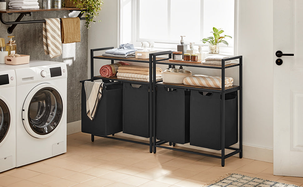 Wäschekorb mit Ablage, Regal mit Wäschesammler, Badschrank mit Wäschekorb, Wäschesammler mit Ablage, VASAGLE 3