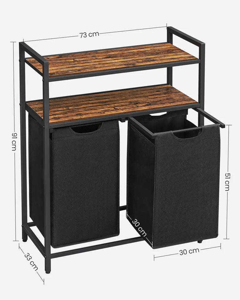 Wäschekorb mit Ablage, Regal mit Wäschesammler, Badschrank mit Wäschekorb, Wäschesammler mit Ablage, VASAGLE 4