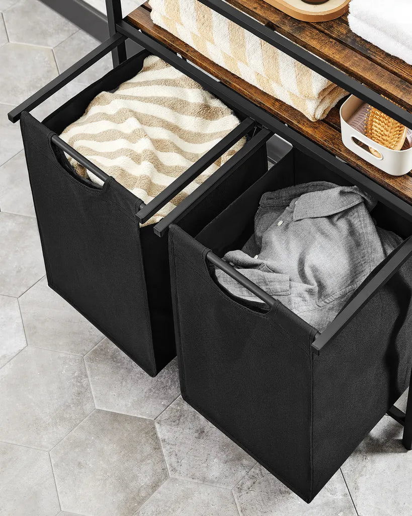 Wäschekorb mit Ablage, Regal mit Wäschesammler, Badschrank mit Wäschekorb, Wäschesammler mit Ablage, VASAGLE 5