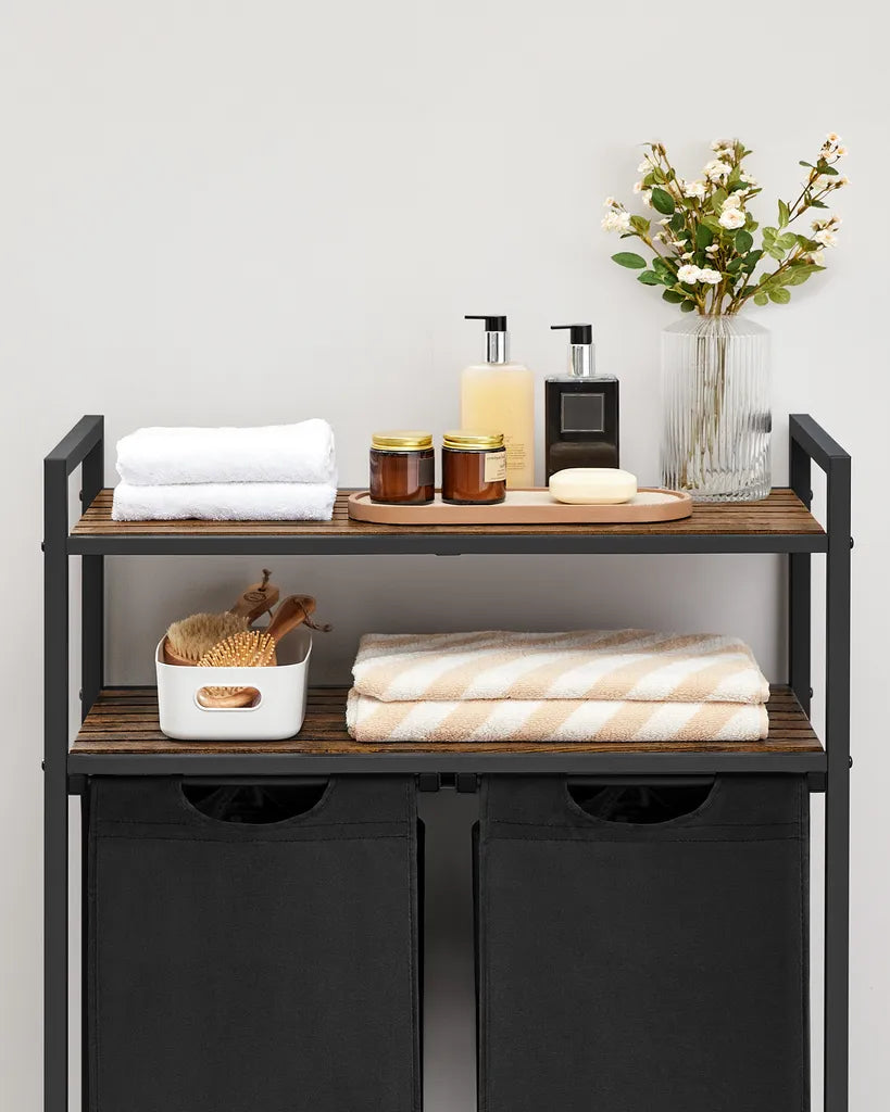 Wäschekorb mit Ablage, Regal mit Wäschesammler, Badschrank mit Wäschekorb, Wäschesammler mit Ablage, VASAGLE 6