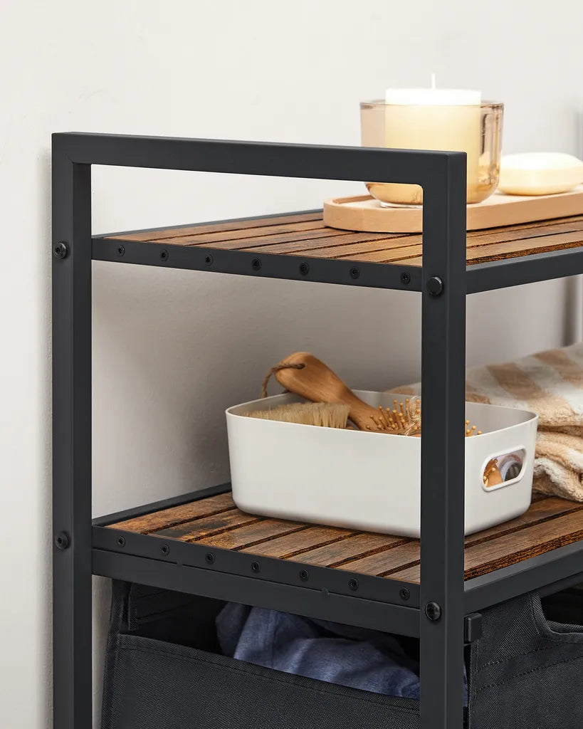 Wäschekorb mit Ablage, Regal mit Wäschesammler, Badschrank mit Wäschekorb, Wäschesammler mit Ablage, VASAGLE 7