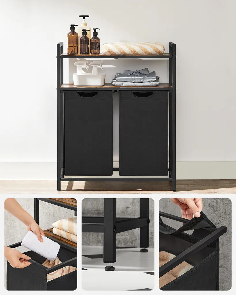 Wäschekorb mit Ablage, Regal mit Wäschesammler, Badschrank mit Wäschekorb, Wäschesammler mit Ablage, VASAGLE 8