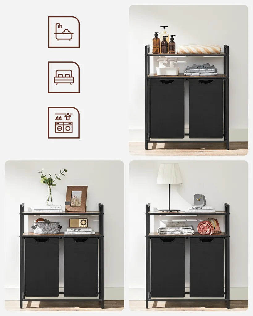 Wäschekorb mit Ablage, Regal mit Wäschesammler, Badschrank mit Wäschekorb, Wäschesammler mit Ablage, VASAGLE 9