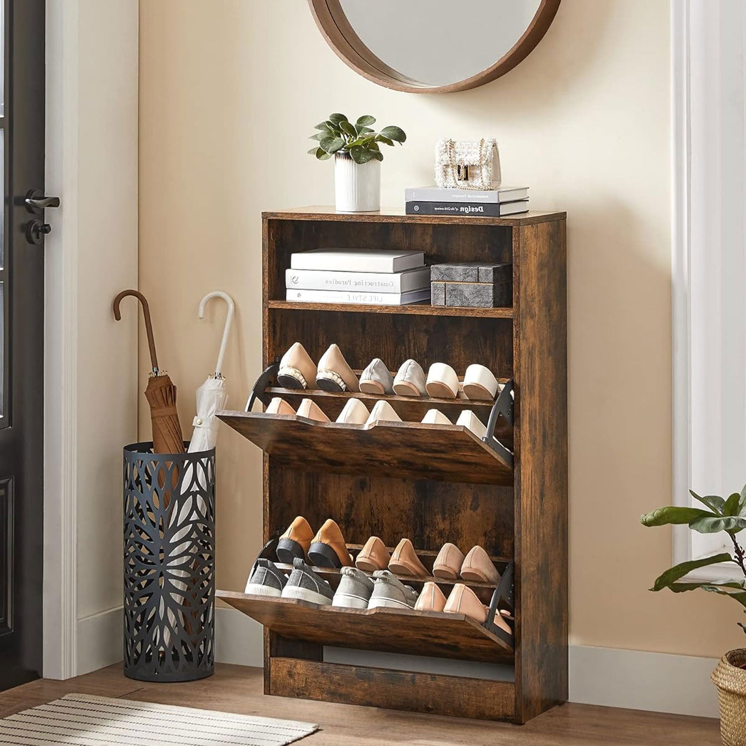 Schuhschrank 2 Klappen, Schuhkipper, Schuhregal, Schuhaufbewahrung,  für 8-12 Paar Schuhe