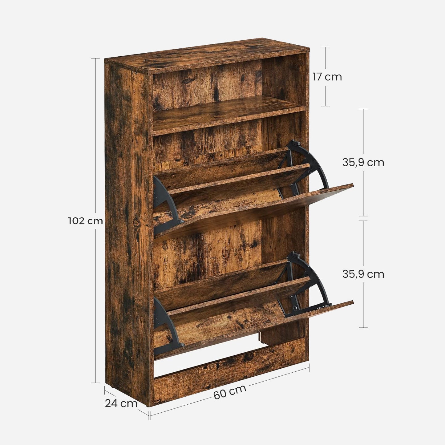 VASAGLE - Schuhschrank 2 Klappen, Schuhkipper, Schuhregal, Schuhaufbewahrung, für 8-12 Paar Schuhe, Flur, vintagebraun