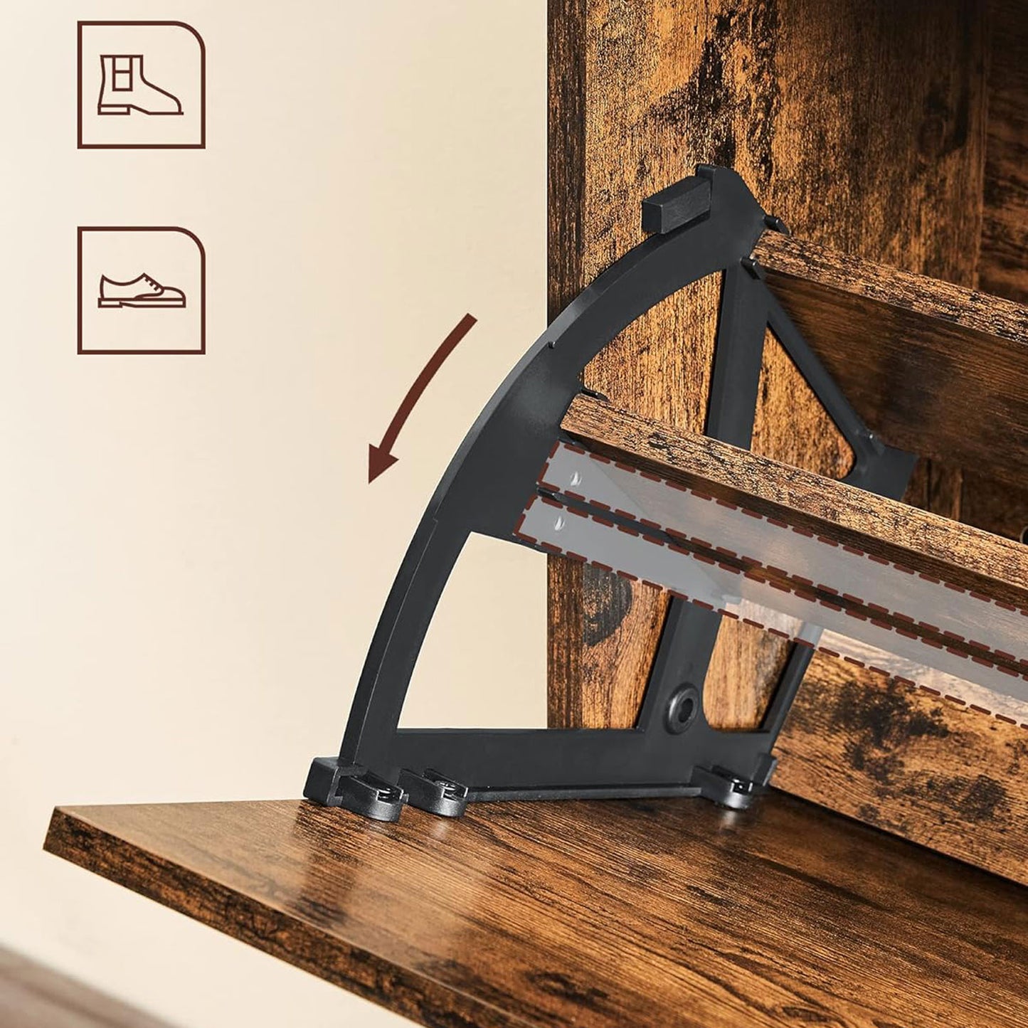 Schuhschrank 2 Klappen, Schuhkipper, Schuhregal, Schuhaufbewahrung,  für 8-12 Paar Schuhe, Flur, vintagebraun