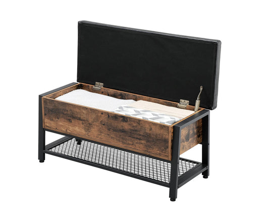 Schuhbank, Betttruhe, Sitzbank mit gepolsterter Sitzfläche und Schuhregal, bis 120 KG, Betttruhe mit Stauraum, Vasagle, 2