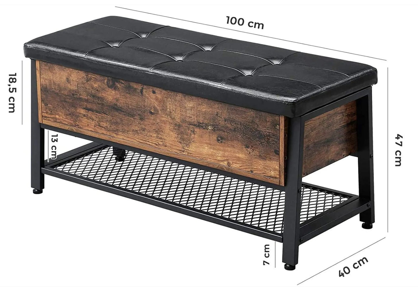 Schuhbank, Betttruhe, Sitzbank mit gepolsterter Sitzfläche und Schuhregal, bis 120 KG, Betttruhe mit Stauraum, Vasagle, 8