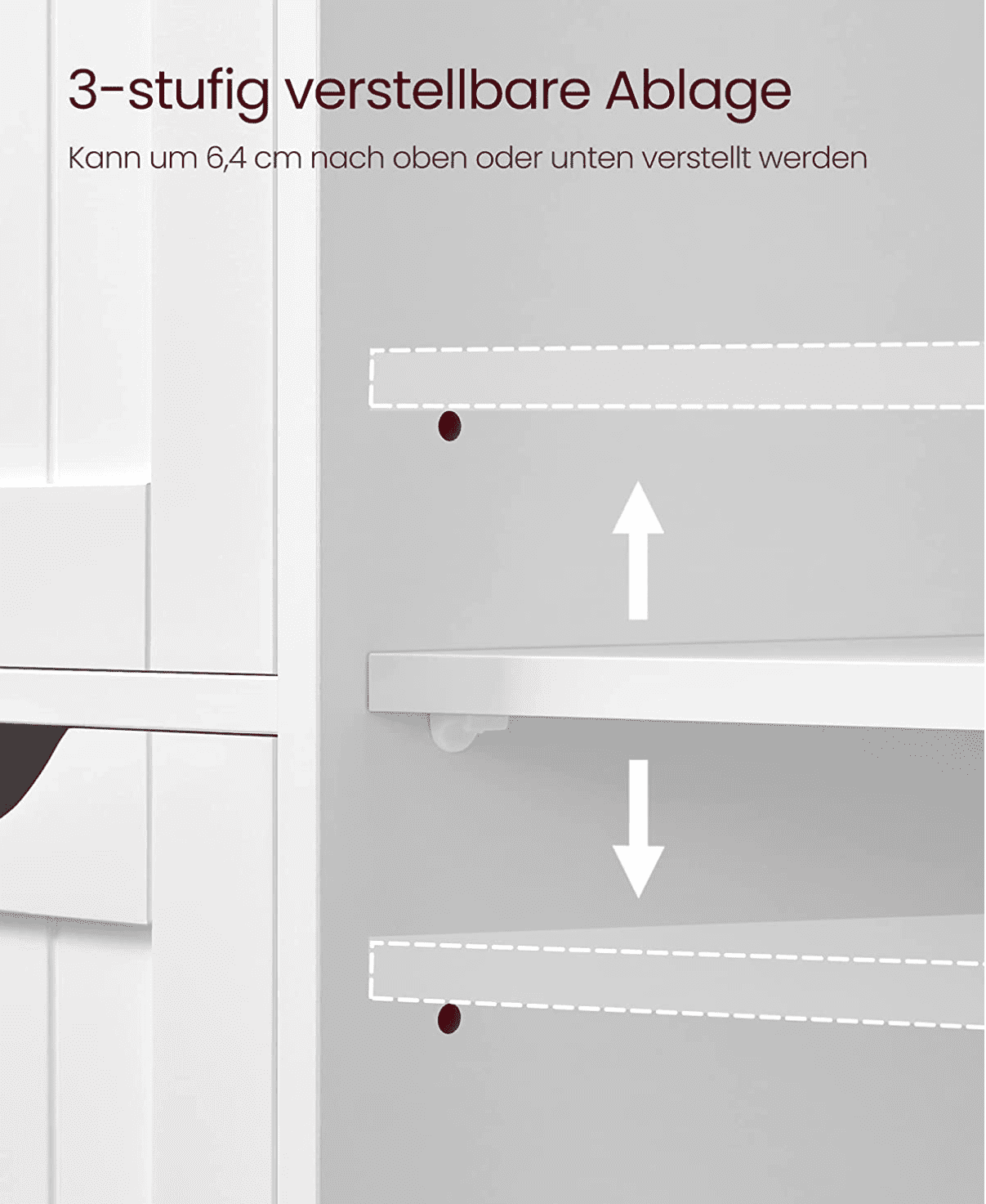 Vasagle Badschrank aus Holz, Badezimmerschrank mit 4 Schubladen und verstellbare Ablage, Weiß