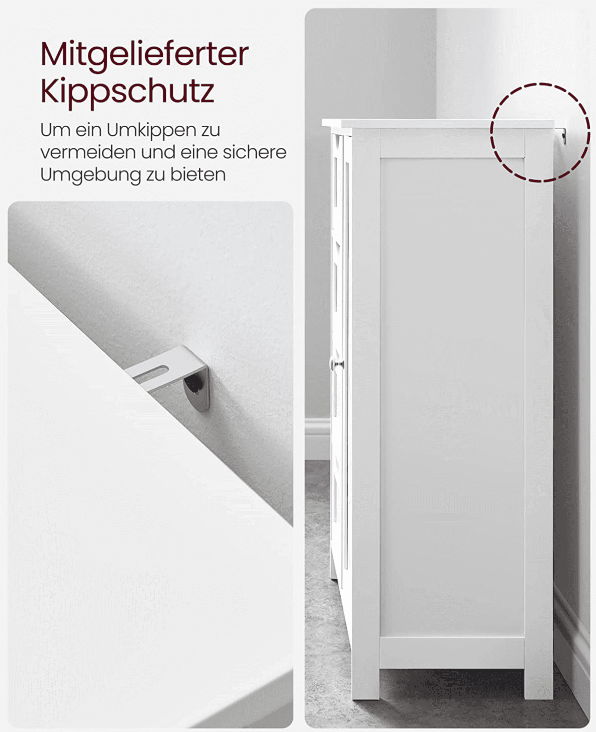 Vasagle Badschrank aus Holz, Badezimmerschrank mit 4 Schubladen und verstellbare Ablage, Weiß