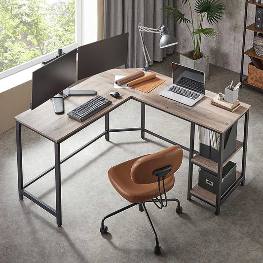 Eckschreibtisch, Computertisch, Schreibtisch L form, Eckschreibtisch mit 2 Ablagen, platzsparender Bürotisch, VASAGLE