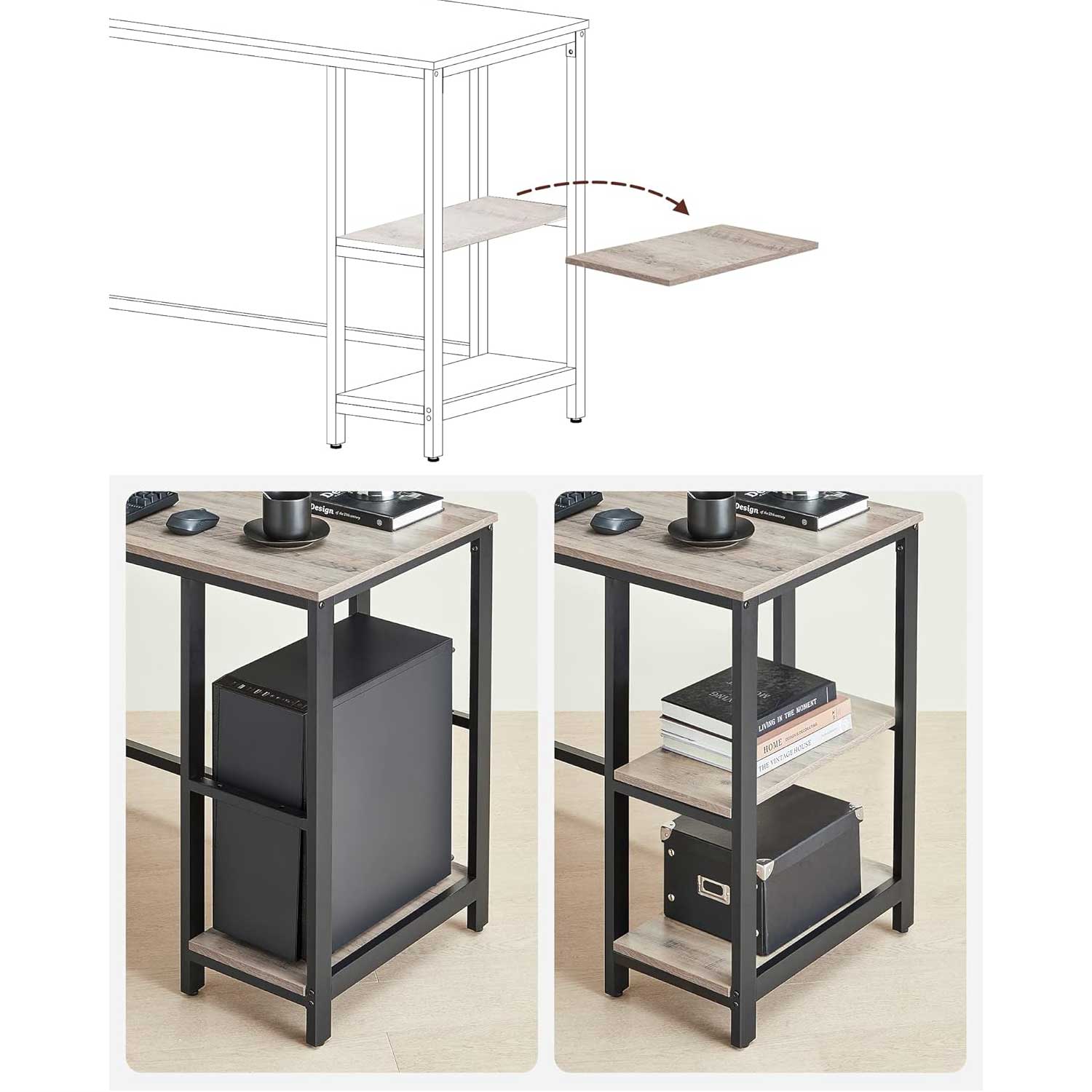 Eckschreibtisch, Computertisch Schreibtisch L form, Eckschreibtisch mit 2 Ablagen, platzsparender Bürotisch Gaming VASAGLE, 3
