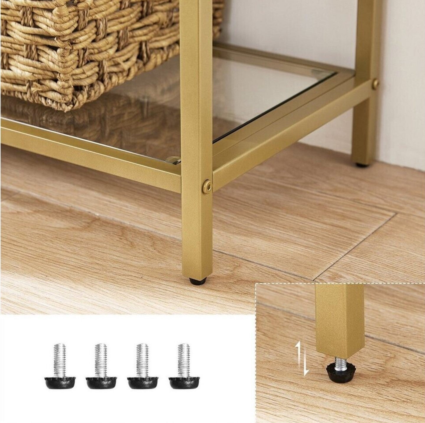 Bücherregal, Bücherregal mit 5 Ebenen, Bücherregal Gold, aus Hartglas, Standregal, Goldfarben, Vasagle, 8