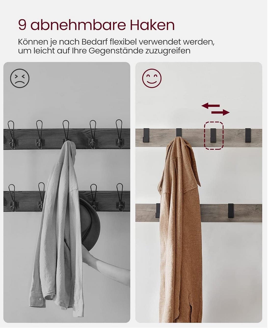 Garderobe, Flurgarderobe, Flurgarderobe mit Sitzbank, Flurgarderobe Schmal,  Schuhregal mit Sitzfläche, 2 Ablagen, Vasagle, 6