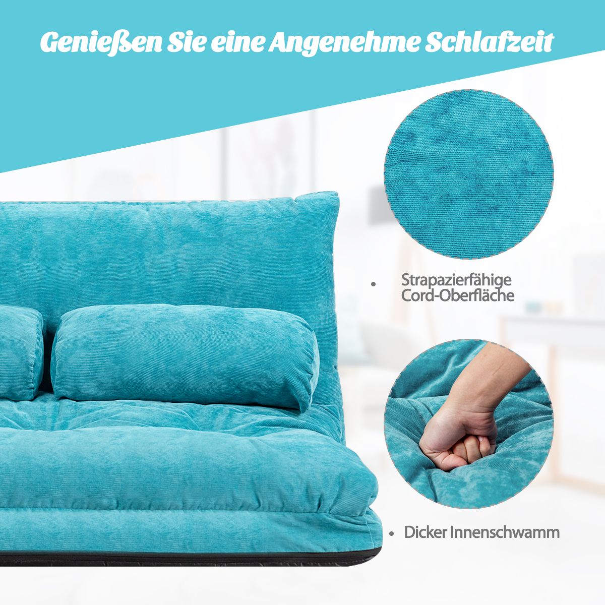 Bodensofa, Boden Sofa, Bodencouch, Bodensofa mit Schlaffunktion, Bodensofa Klappbar, Bodensofa mit 2 Kissen, Costway, 3