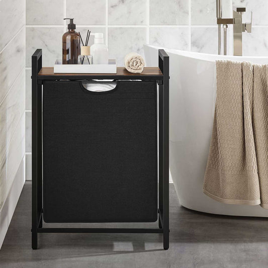 Wäschekorb Regal - 65 L, Wäschesammler Schrank, Wäschesammler mit Ablage, Wäschebox, Wäschekorb, schwarz, VASAGLE