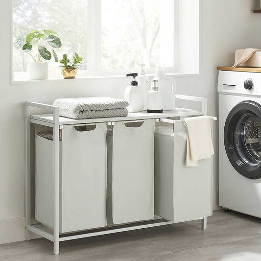 Wäschesammler, Wäschekorb 3 Fächer, Wäschesammler 3 Fächer, Wäschekorb 3 Fächer mit Deckel, Wäschekorb mit 3 Fächern