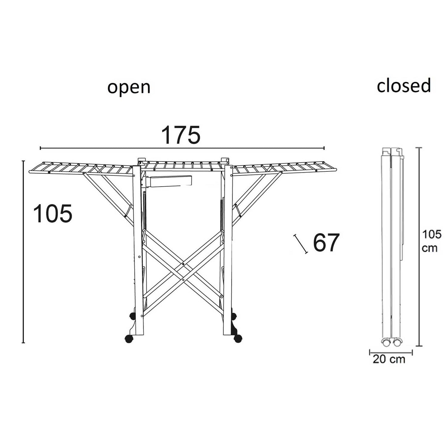 Wäscheständer Ausziehbar, Wäscheständer Holz, 20 Meter Trockenraum, Wäscheständer Klappbar, auf Rollen, Airone, 6