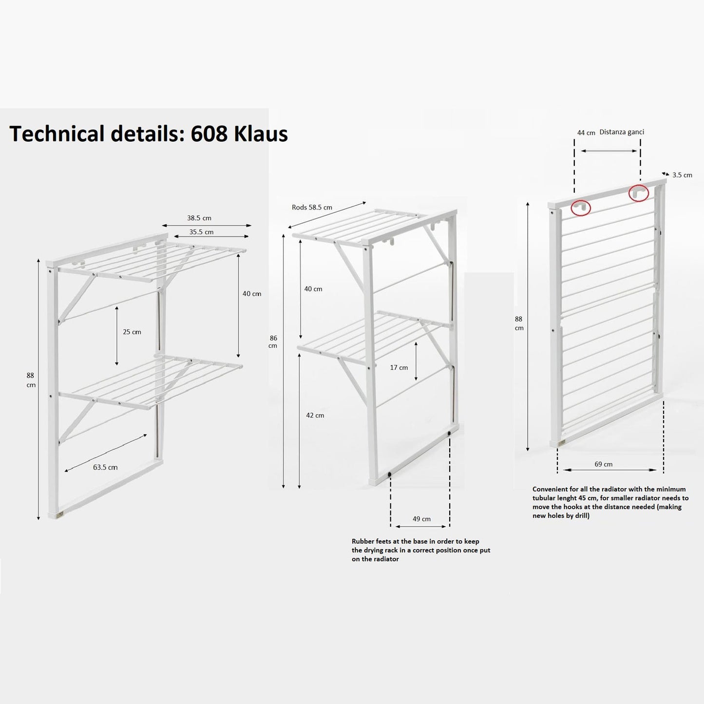 Wäscheständer Platzsparend, Wäscheständer für Heizkörper, 10 m Wäscheleine, weiß, ARIT KLAUS, 6
