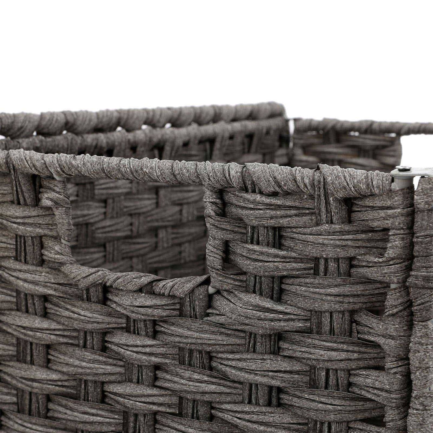 SONGMICS - Wäschekorb handgeflochten, 90 L, Wäschesammler aus Polyrattan, mit Deckel und Griffen, faltbar, Wäschesack herausnehmbar, Grau