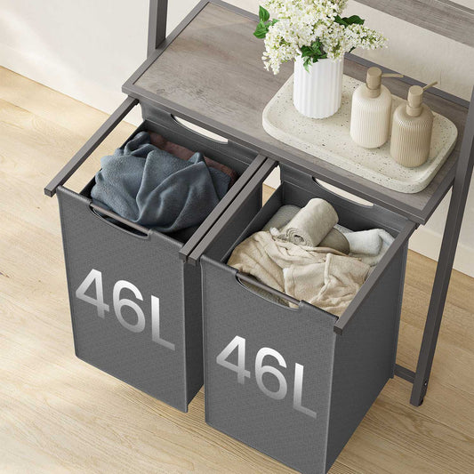 Wäschekorb Regal, Wäschesammler Schrank, 2 Fächer, Wäschekorb, Handtuchständer mit Wäschesammler,-grau, VASAGLE, 1