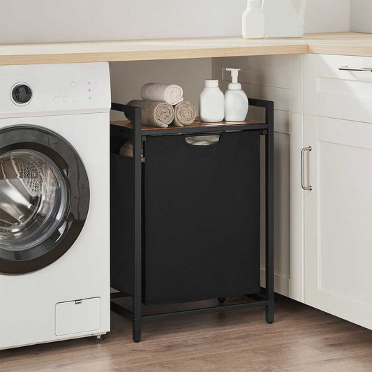 Wäschekorb Regal - 65 L, Wäschesammler Schrank, Wäschesammler mit Ablage, Wäschebox, Wäschekorb, schwarz, VASAGLE , 1