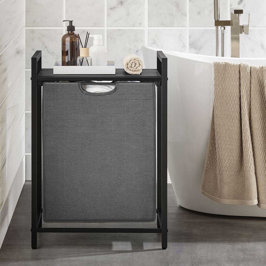 Wäschekorb Regal - 65 L, Wäschesammler Schrank, Wäschesammler mit Ablage, Wäschebox, Wäschekorb, schwarz-grau, VASAGLE