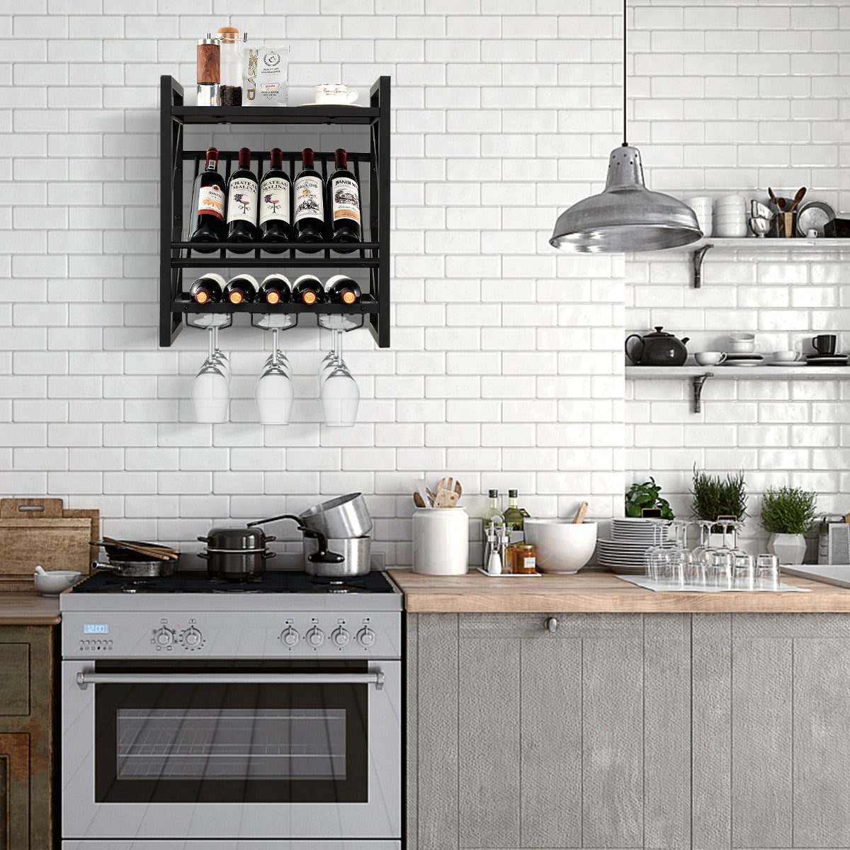 Weinregal, Flaschenregal, Wand Weinregal, mit 2 Ebenen, Weinflaschenregal mit 3 Reihen, Costway , 1